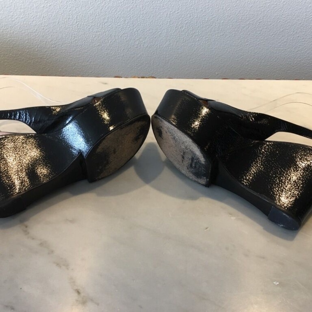SERGIO ROSSI PLATFORM BLACK PATENT LEATHER SANDALS SZ 38 - Picture 3 of 5